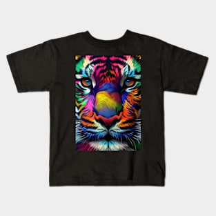 Pop Art Tiger Face In Vibrant Colors - A Unique and Playful Art Print For Animal Lovers Kids T-Shirt